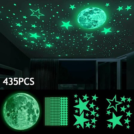 453 Stjärnformade Glow-in-the-Dark Väggdekaler, Måne och Stjärnor