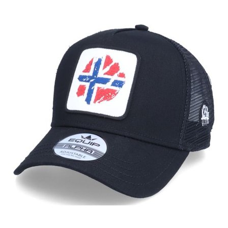 Iconic - Svart trucker Keps - Norway Ripped Flag Patch Oil Rig Black Trucker @ Hatstore