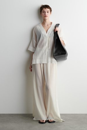 COS Bawełniana Koszula Plażowa Z Wiązaniami in Biały