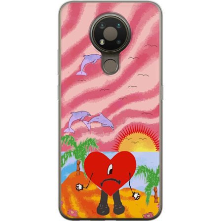 Kompatibelt Mobildeksel til Nokia 3.4 Bad Bunny i en fargerik quiltet jakke med hjertemønster og solbriller i moderne gatestil