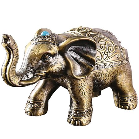 Metall Elefant Askebeger Vindtett Antikk Askebeger Dekorativ Askebeger med Lokk (19X9.5X11cm, som vist på bildet)