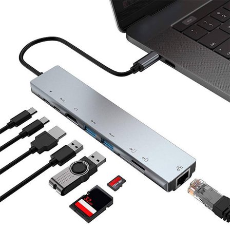 8-i-1 USB-hub Type-C-splitter 4K HDMI PD-laddningsdockningsstation USB 3.0
