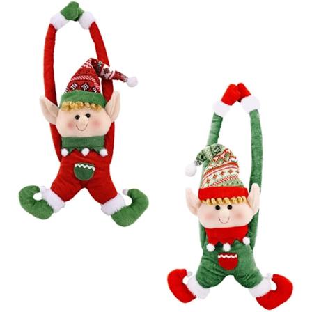 2 st jultomte dörrhängande krubba dekoration, hänge plysch, jultomtar, gardinupphängningskrokar, jultomte prydnad gyllene sammet