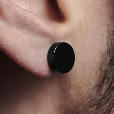 10 mm Zwarte fake plug oorbel van roestvrij staal voor mannen - Stud Oorbellen