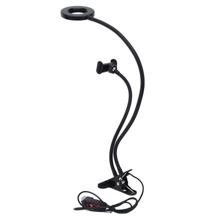 Selfie-rengasvalo meikkiin ja suoratoistoon, universaali puhelinpidike ja joustava joutsenkaula 3 valaistustilalla ja 10 kirkkaustasolla