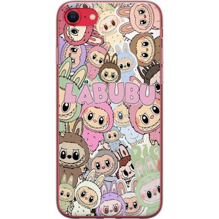 Yhteensopiva Puhelinkuori Apple iPhone SE (2022) Ruusunpunainen kawaii-kompositio, jossa on söpöjä piirrettyjä hahmoja ja pehmeitä muotoja