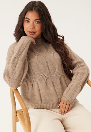 Pieces - Pcjenna Ls O-neck Cable Knit - Kläder - - Bubbleroom