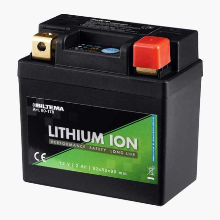 Biltema - MC-batteri Litium LiFePO4 12 V 2 Ah 92 x 52 x 90 mm