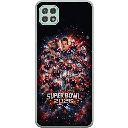 Yhteensopiva Puhelinkuori Samsung Galaxy A22 5G Super Bowl 2026 juliste, jossa New England Patriots ja NFL-mestaruuspalkinto räjähtävän urheilullisess
