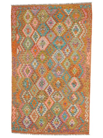 Hand Woven Kilim Afghan Old Style Rug 166X258 Brown/Dark Yellow