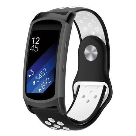 Samsung Gear Fit2 Pro to farvet blød silikone urrem - Sort / Hvid