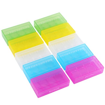 Multifunktionel Transparent Plast Batteriholder Opbevaringsboks - 5 Farver (10 stk)