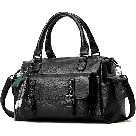 Vintage Damhandväska med Handtag och Axelrem - Flera Fack, PU-Läder