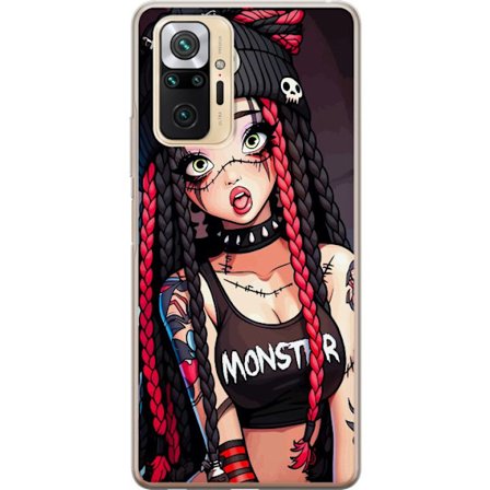Kompatibelt Mobilskal till Xiaomi Xiaomi Redmi Note 10 Pro Gotisk monster tjej illustration med flätat hår, dödskalle mössa och punkstil färgstar