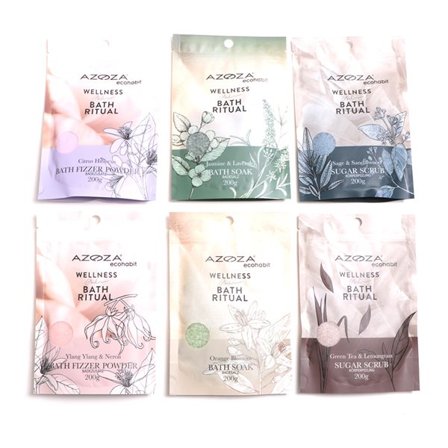 Azoza Eco Wellness badesalt og skrubb - 6-pakning i poser