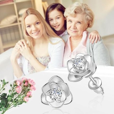 Vita, gula och roséguldpläterade roséblomörhängen - Delicate Magnolia Flower Örhängen, Hypoallergena bladörhängen för kvinnor