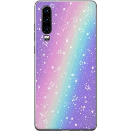 Kompatibel Mobilcover til Huawei P30 Rainbow-farvet pastelbaggrund med hvide stjerner og glitrende prikker i blød overgang