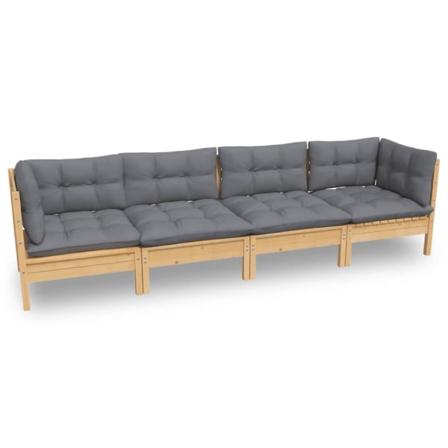 Vidaxl Loungegrupp Med Grå Dynor 4 Delar Massiv Furu Grå