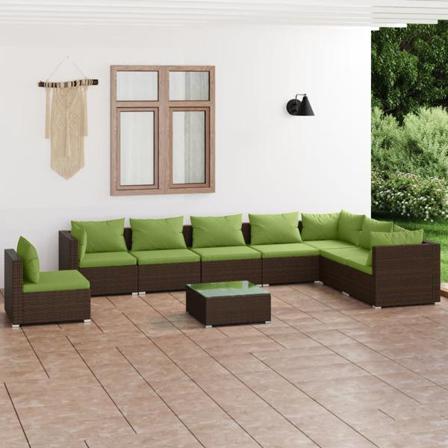 Vidaxl Loungegrupp För Trädgården Med Dynor 9 Delar Konstrotting Brun