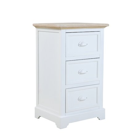 Hvidt natbord med 3 skuffer, 43x35x71 cm