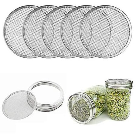 5-pakke rustfrie stål spirende lokk, 86mm spirende krukke sil lokk, for brede munn murkrukker, hermetikkrukker,