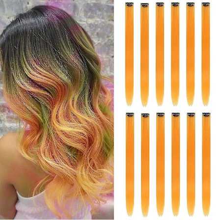 12 stk. Fargede Røde Hårextensions Rett Multicolor Clip In Hårextensions Fargerike 20 Tommer Regnbue Hårextensions For Barn Damegaver Halloween