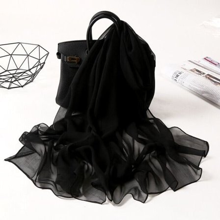 Chiffong Georgette Scarf Enfärgad Lång Sjal Kvinnor Muslim Hijab Bandana Tunn Svart