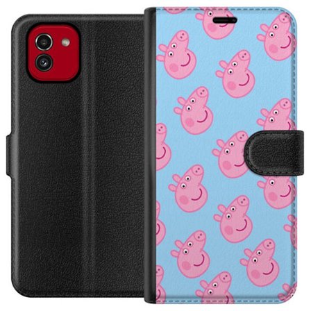 Yhteensopiva Lompakkokotelo Samsung Galaxy A03 Peppa Pig vauva hahmo pastelliväreillä, söpö piirretty lasten kuvitus pehmeällä minimalistisella tyylil