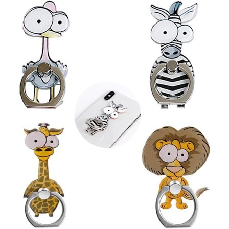 (4st) Spänne Ringhållare Telefon Finger Ring Smartphone Hållare Universal Ring Mobiltelefon Hållare För Djur Cartoon Giraff, Zebra, Strut, Lejon Form