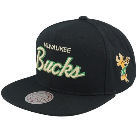 Mitchell & Ness - Negro snapback Gorra - "Milwaukee Bucks Cream Script Hwc Black Snapback " @ Hatstore