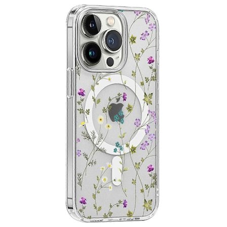 Blomsterserie TPU+PC telefoncover til iPhone 16 Pro, kompatibelt med MagSafe - Transparent