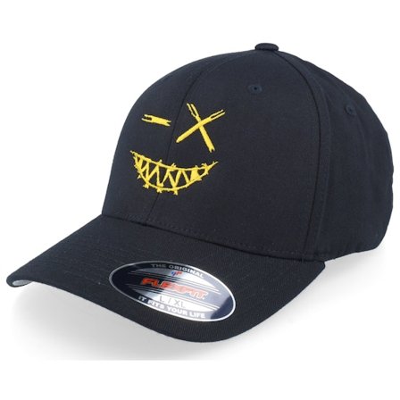 Iconic - Sort flexfit Kasket - Crazy Smiley Yellow/Black Flexfit @ Hatstore