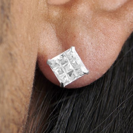 Boucle d'oreille zircone carrée à facettes - 8 mm pour hommes - Clous d'oreille