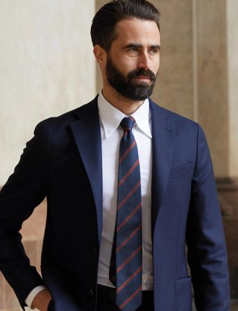 AN IVY Navy Herringbone Silk Tie - Navy - ONE SIZE