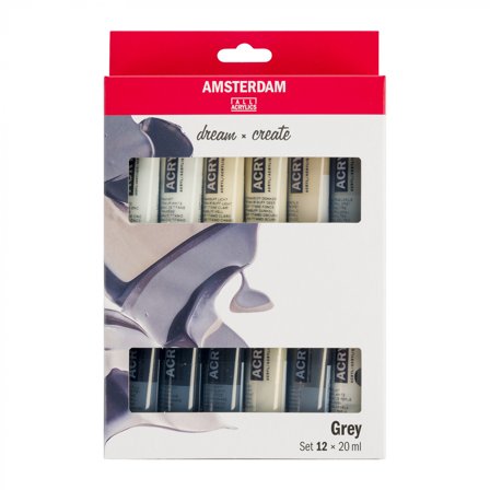 Amsterdam Akryylivärit Grey setti 12 x 20 ml
