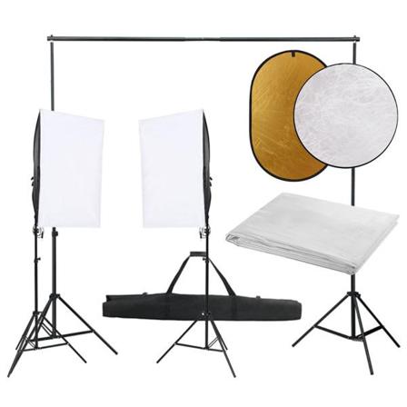 Vidaxl Fotostudio Med Lampor, Bakgrund Och Reflexskärm Svart