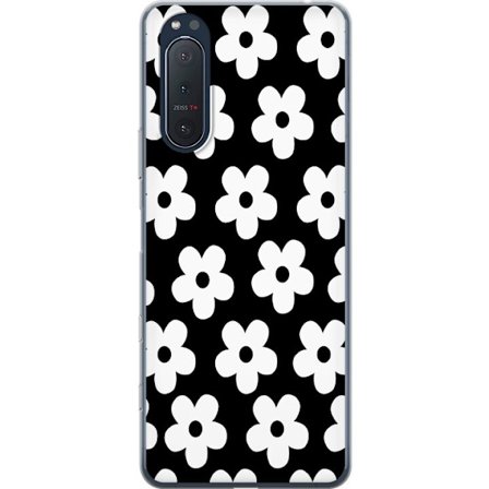 Yhteensopiva Puhelinkuori Sony Sony Xperia 5 II Mustavalkoinen kukkakuvio minimalistisessa skandinaavisessa muotoilussa, jossa voimakas kontrasti ja a