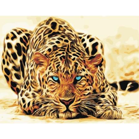 Mal etter tall for voksne og barn DIY Oljemaleri Gavepakker Fortrykte lerretkunst Hjemmedekor - Blå øyne Leopard 16*20 tommer