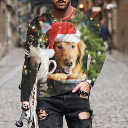 Herr Långärmad Färgblockblus Santa Claus Print Basic Tee