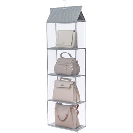 Hængende Opbevaringsorganisator til Håndtasker, Pladsbesparende Stort Skab Garderobe Hængende Hylder til Håndtasker Taske Opbevaring (Grå)