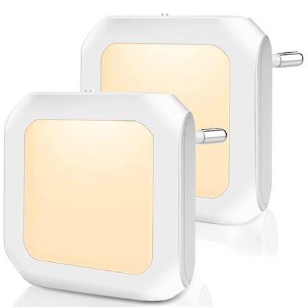 2 stk. Natlampe med Trinløs Dæmpning, Bevægelsessensor, Firkantet, EU-stik [DB]