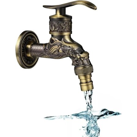 Vintage veggmontert kran retro messing drage utskåret utendørs hage bad kjøkken