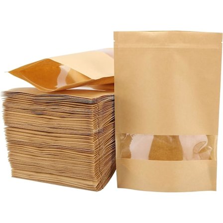 100 st kraftpapperspåsar med stående botten, dragkedja, återförslutningsbara, för mat