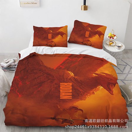 2025 Uusi Godzilla-sarjakuva 3D-painettu kolmiosainen vuodevaatesetti 135*200