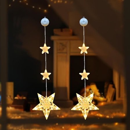 Juledekoration LED Stjerne Julelys Stjerne Julelys Vindue Batteridrevet med Sugekop (Stjerner X2)