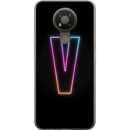 Yhteensopiva Puhelinkuori Nokia Nokia 3.4 Neonkirjain V värikoodattu valossa mustaa taustaa vasten, minimalistinen muotoilu selkeällä hehkulla ja m