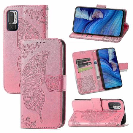 Kompatibel med Xiaomi Redmi Note 10 5G Etui Flip Cover Preget Butterfly Myk TPU støtsikker skall tynn - Rosa