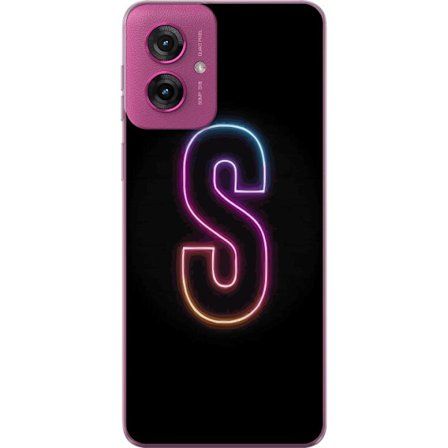 Kompatibel Mobilcover til Motorola Motorola Moto G55 Neonbogstav S i lyserød og blå toner mod en mørk baggrund, stilfuld bogstavkunst med retro-fut