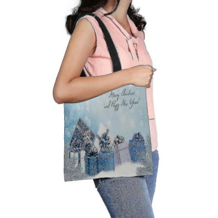 Julblå presentförpackningar och snöflingor Canvasväska Återanvändbar väska Livsmedelspåsar Tygpåse 36x