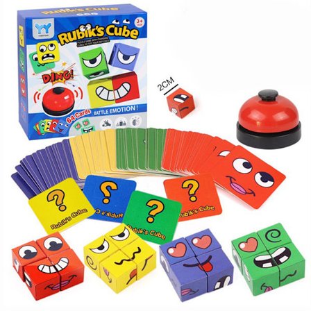 Uttryck Byggeklodser Træpuslespil Emoticons Spil, Montessori Byggekube Pædagogisk Legetøj Sjove Emoji Puslespil Børnegave til Jul Fødselsdag